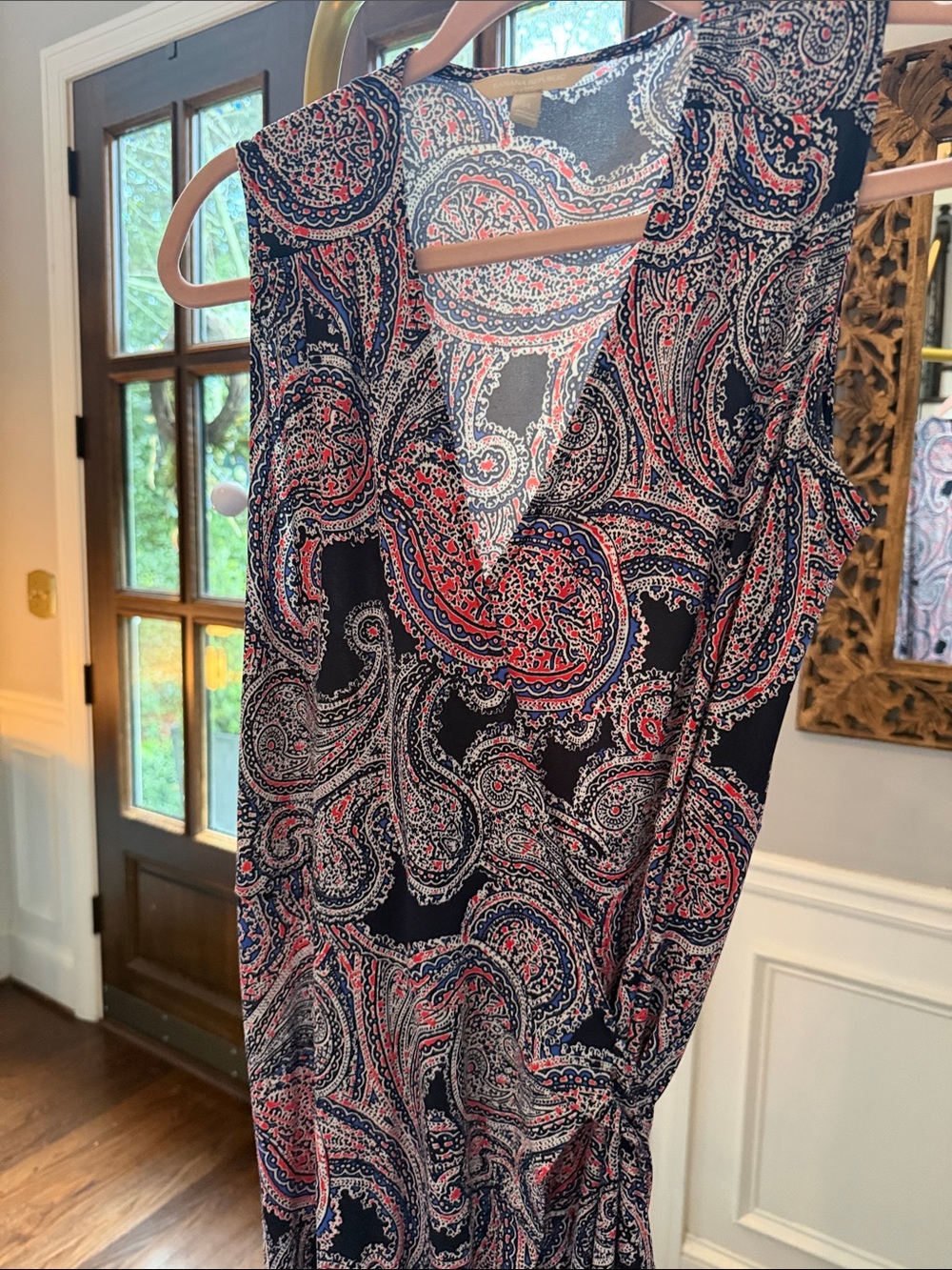Banana Republic Factory Navy Paisley Midi Dress with Red and White Accents